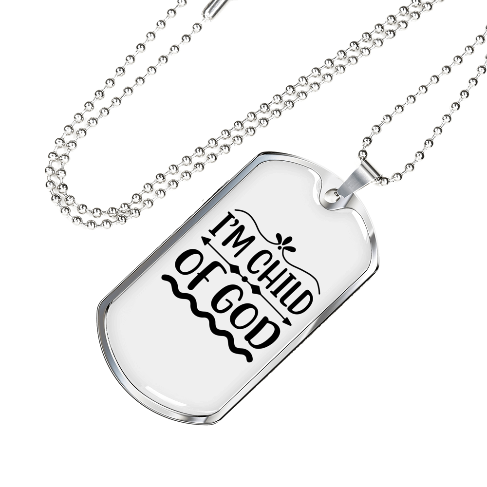 I'm Child Of God Plain Christian Necklace Stainless Steel or 18k Gold Dog Tag 24" Chain-Express Your Love Gifts