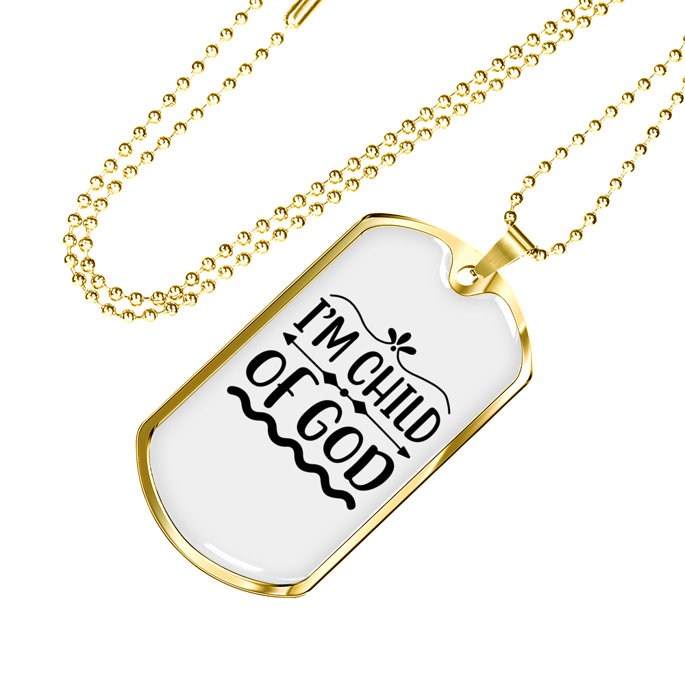 I'm Child Of God Plain Christian Necklace Stainless Steel or 18k Gold Dog Tag 24" Chain-Express Your Love Gifts