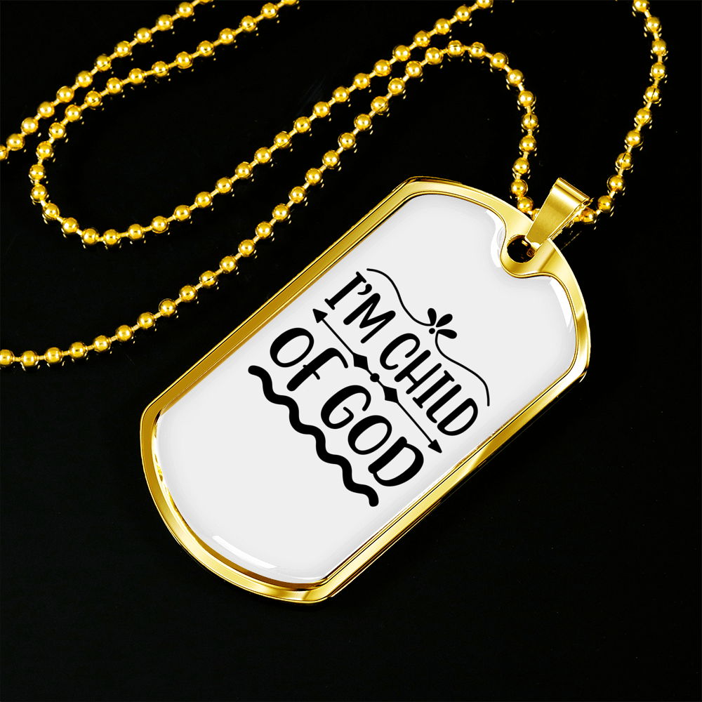 I'm Child Of God Plain Christian Necklace Stainless Steel or 18k Gold Dog Tag 24" Chain-Express Your Love Gifts