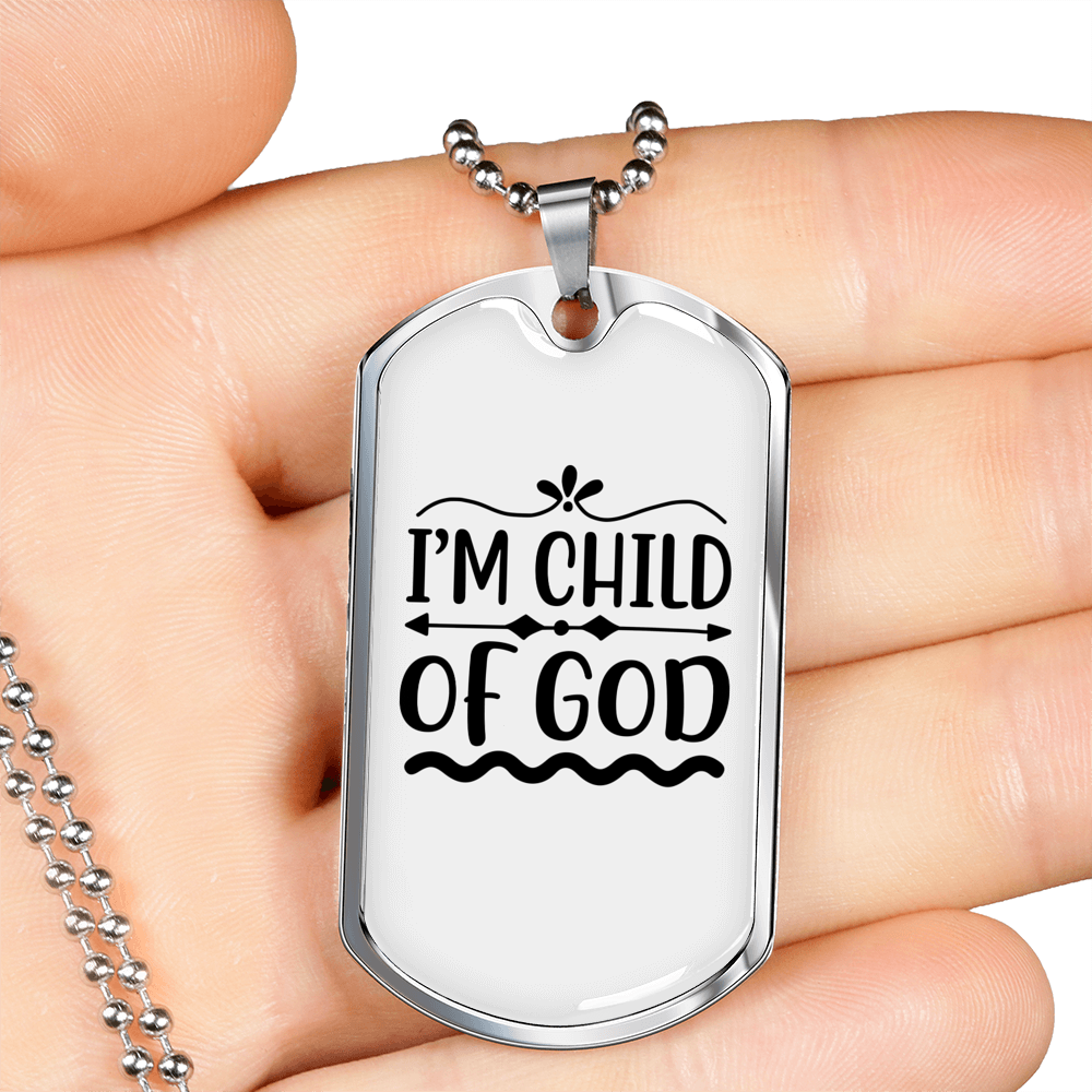 I'm Child Of God Plain Christian Necklace Stainless Steel or 18k Gold Dog Tag 24" Chain-Express Your Love Gifts