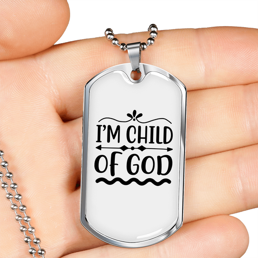 I'm Child Of God Plain Christian Necklace Stainless Steel or 18k Gold Dog Tag 24" Chain-Express Your Love Gifts