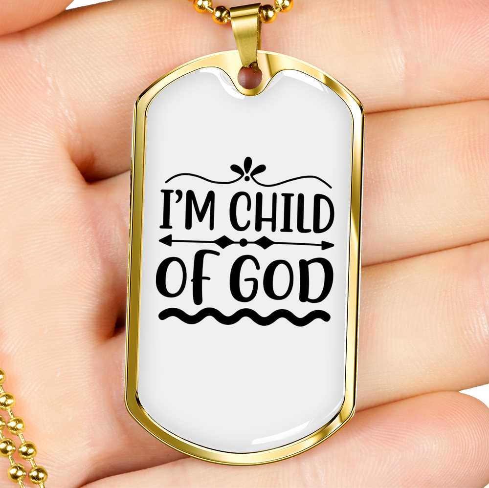 I'm Child Of God Plain Christian Necklace Stainless Steel or 18k Gold Dog Tag 24" Chain-Express Your Love Gifts