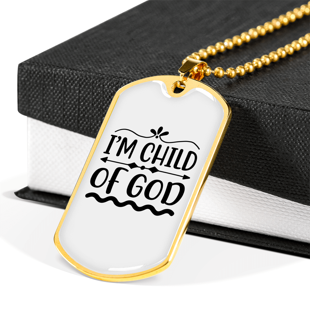 I'm Child Of God Plain Christian Necklace Stainless Steel or 18k Gold Dog Tag 24" Chain-Express Your Love Gifts
