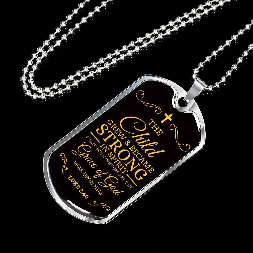 I'm Strong Because Of God'S Grace Necklace Stainless Steel or 18k Gold Dog Tag 24" Chain-Express Your Love Gifts