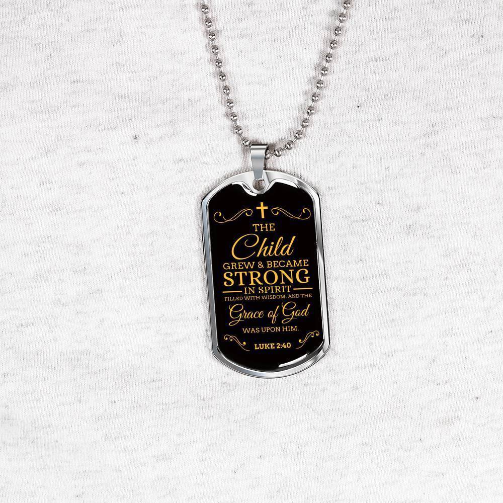 I'm Strong Because Of God'S Grace Necklace Stainless Steel or 18k Gold Dog Tag 24" Chain-Express Your Love Gifts