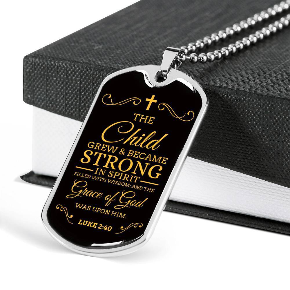 I'm Strong Because Of God'S Grace Necklace Stainless Steel or 18k Gold Dog Tag 24" Chain-Express Your Love Gifts