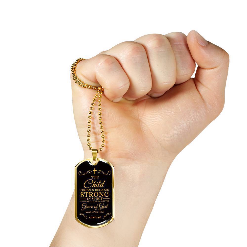 I'm Strong Because Of God'S Grace Necklace Stainless Steel or 18k Gold Dog Tag 24" Chain-Express Your Love Gifts
