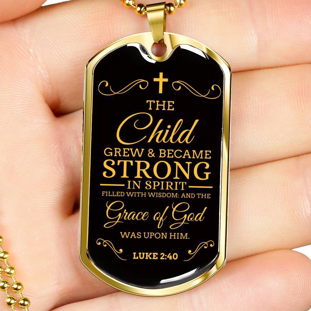 I'm Strong Because Of God'S Grace Necklace Stainless Steel or 18k Gold Dog Tag 24" Chain-Express Your Love Gifts