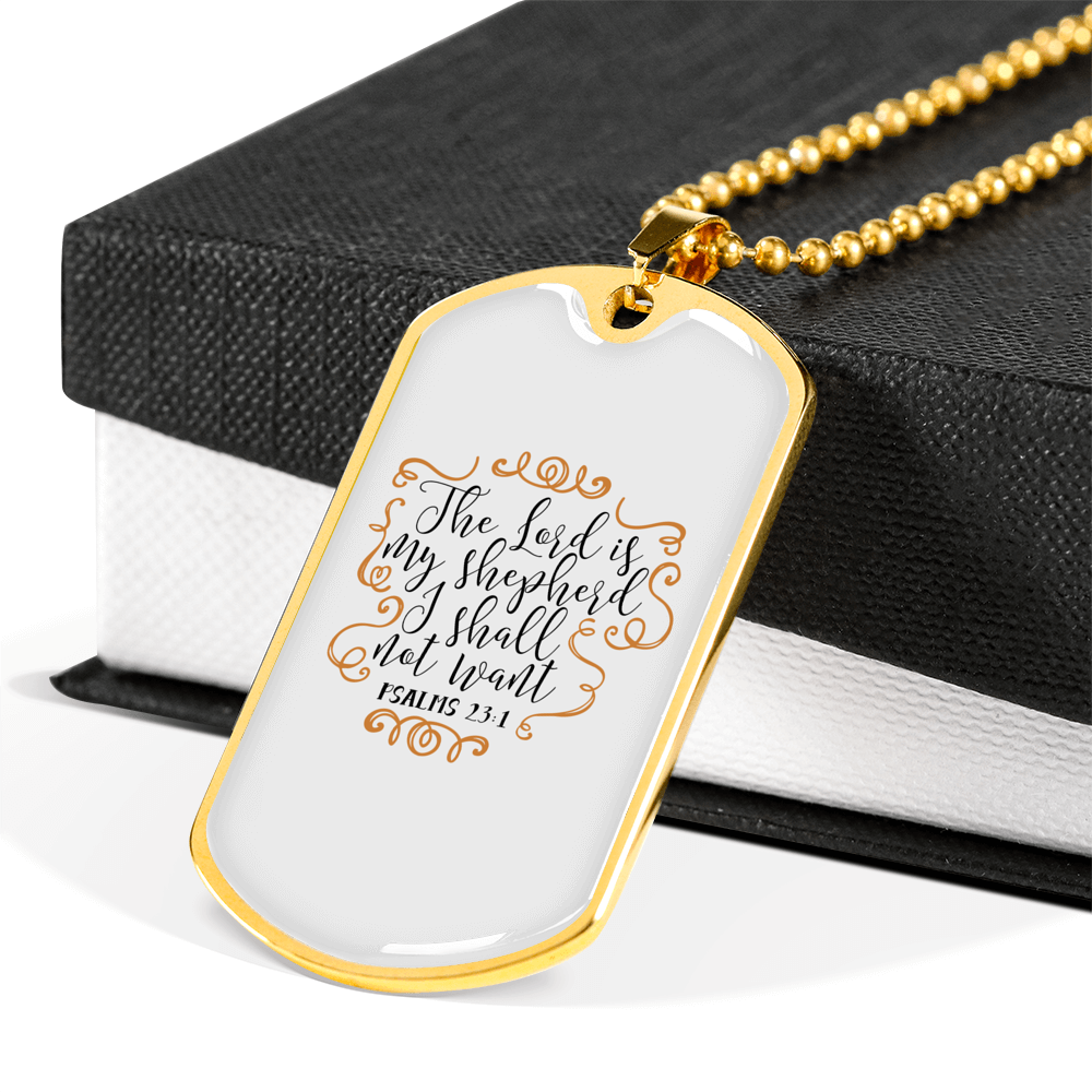 I Shall Not Want Christian Necklace Stainless Steel or 18k Gold Dog Tag 24" Chain-Express Your Love Gifts