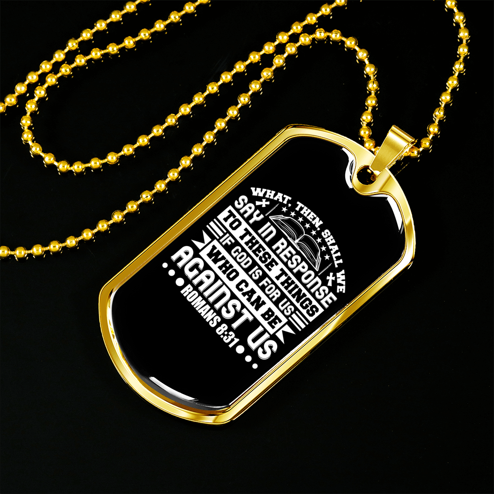 If God Is For Us Christian Necklace Stainless Steel or 18k Gold Dog Tag 24" Chain-Express Your Love Gifts
