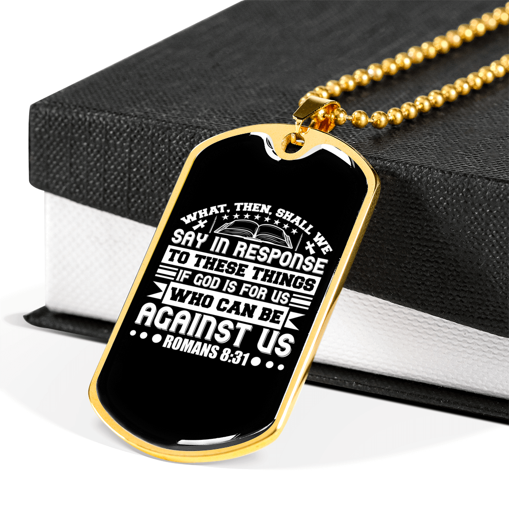 If God Is For Us Christian Necklace Stainless Steel or 18k Gold Dog Tag 24" Chain-Express Your Love Gifts