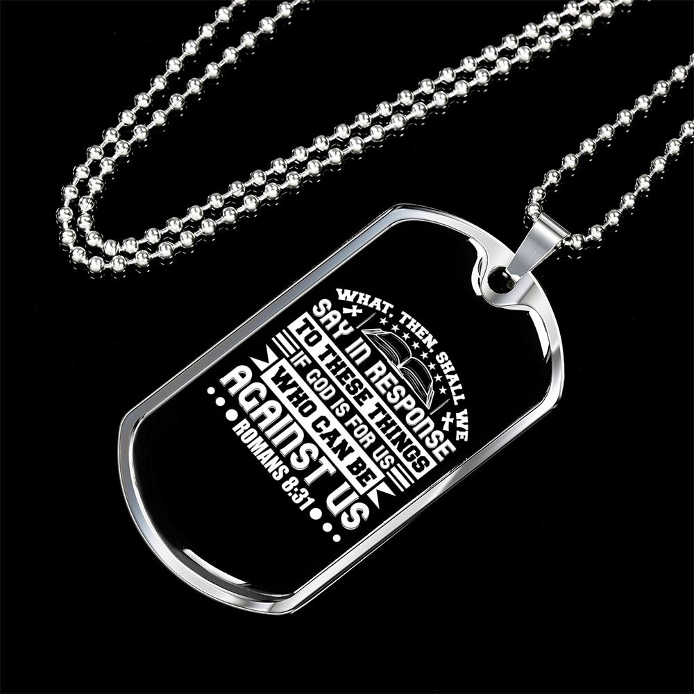 If God Is For Us Christian Necklace Stainless Steel or 18k Gold Dog Tag 24" Chain-Express Your Love Gifts