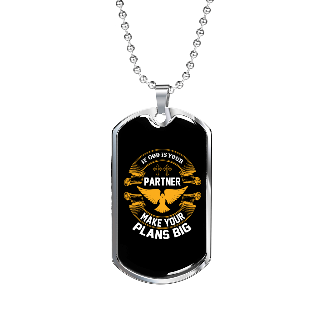 If God Is Your Partner Christian Necklace Stainless Steel or 18k Gold Dog Tag 24" Chain-Express Your Love Gifts
