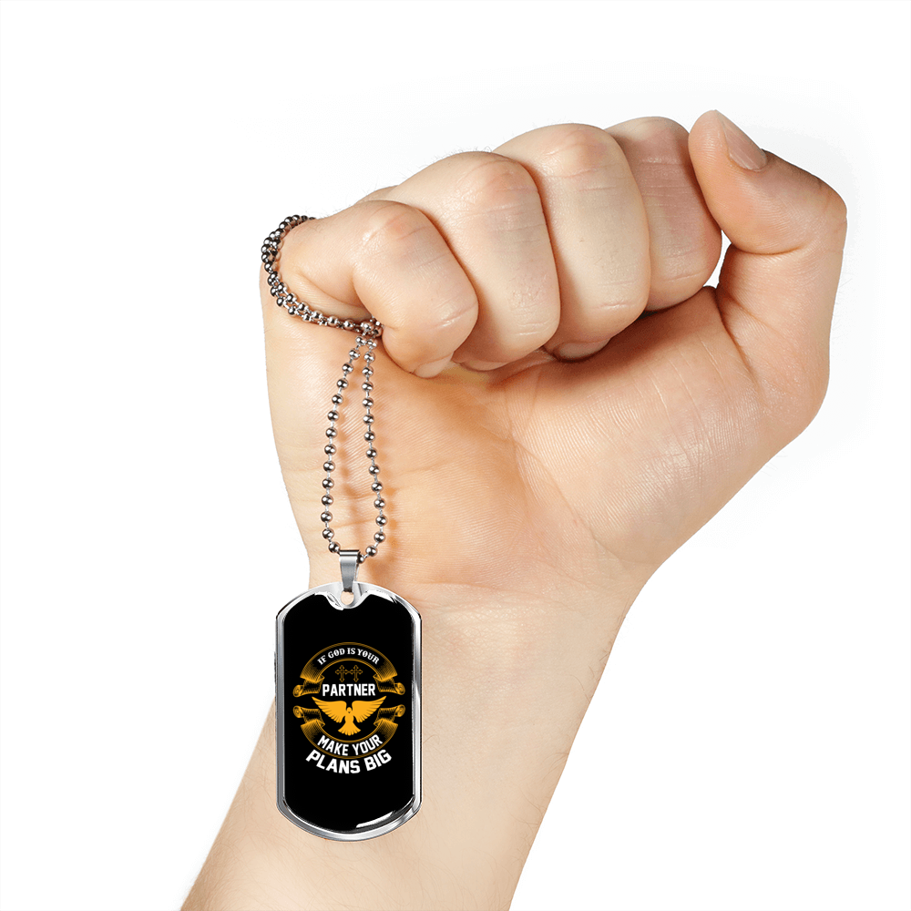 If God Is Your Partner Christian Necklace Stainless Steel or 18k Gold Dog Tag 24" Chain-Express Your Love Gifts