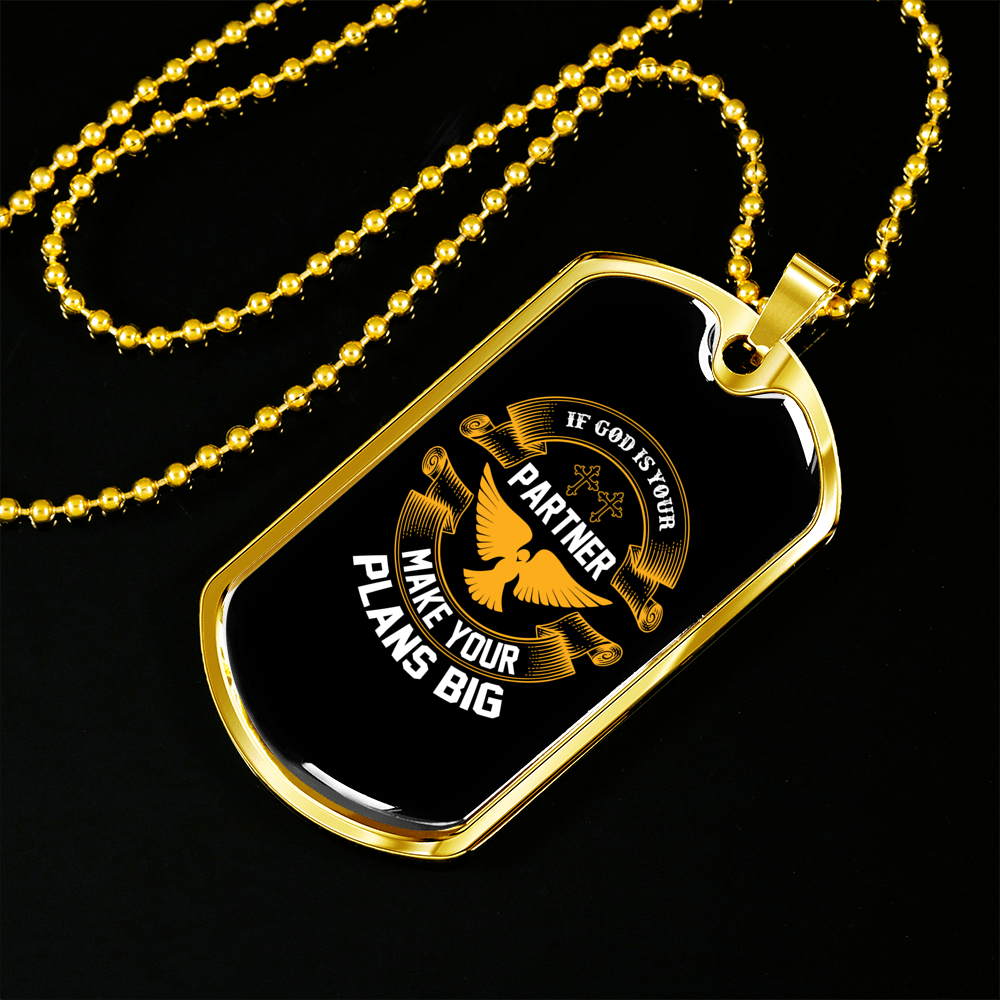 If God Is Your Partner Christian Necklace Stainless Steel or 18k Gold Dog Tag 24" Chain-Express Your Love Gifts