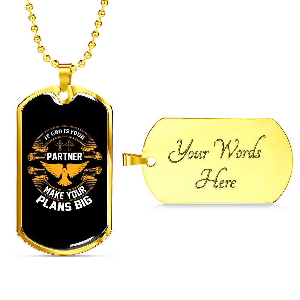 If God Is Your Partner Christian Necklace Stainless Steel or 18k Gold Dog Tag 24" Chain-Express Your Love Gifts