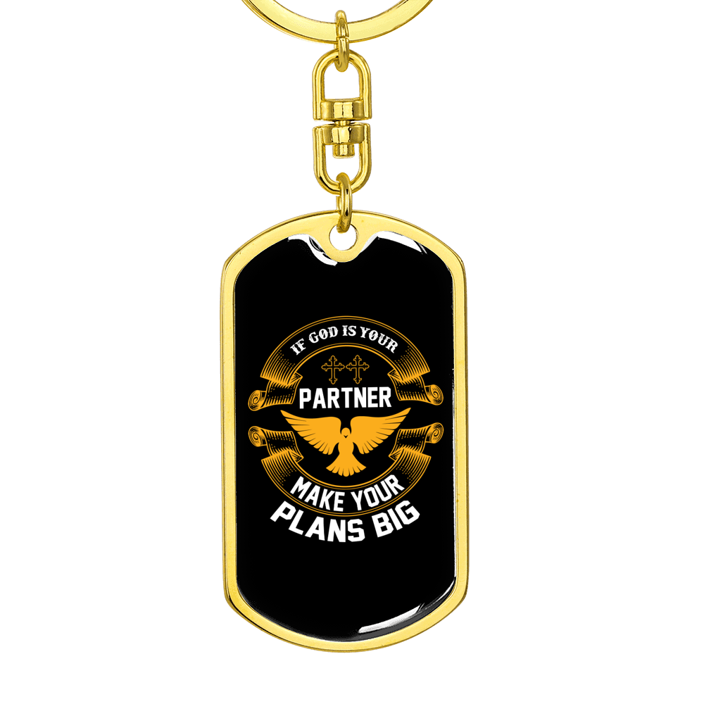 If God Is Your Partner Keychain Stainless Steel or 18k Gold Dog Tag Keyring-Express Your Love Gifts