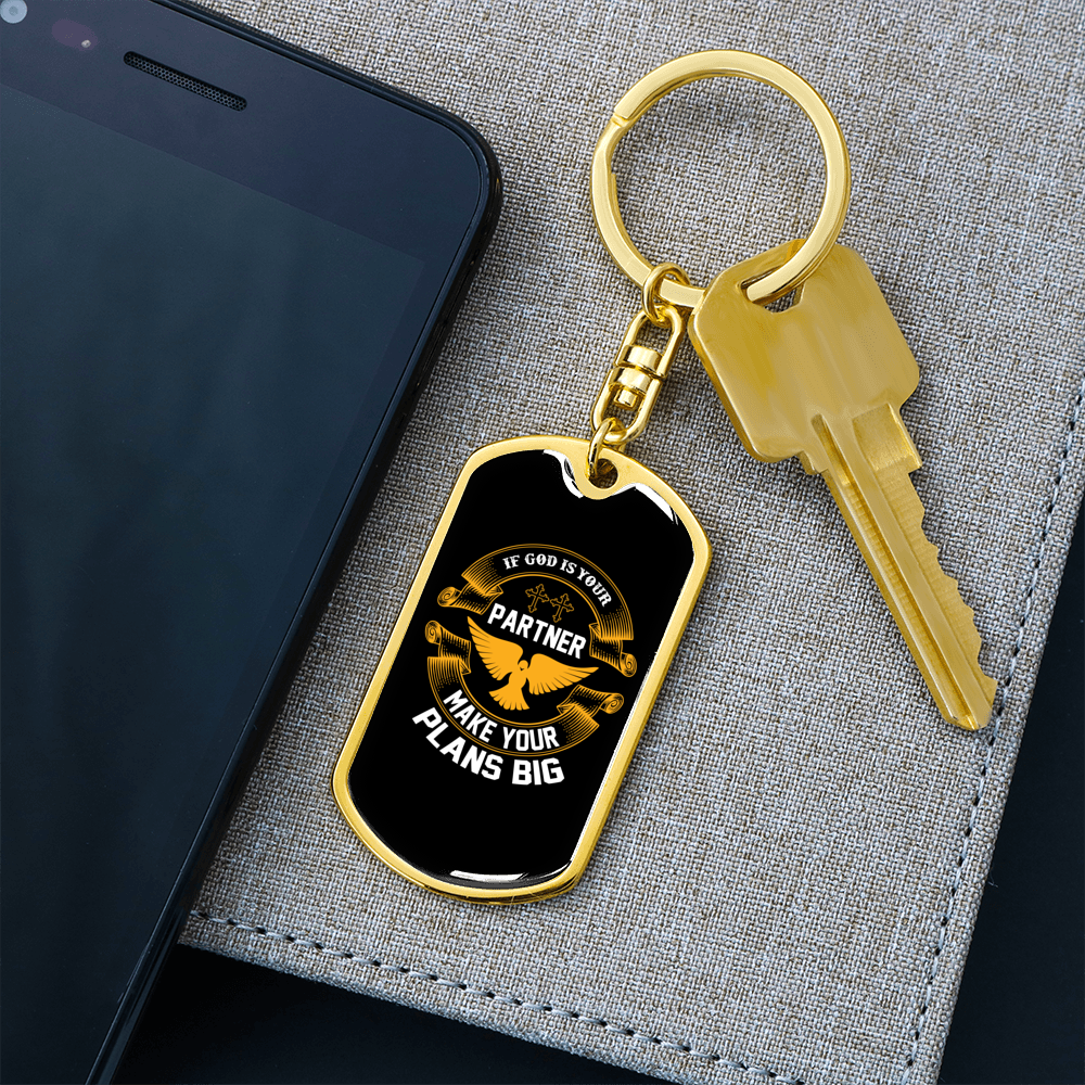 If God Is Your Partner Keychain Stainless Steel or 18k Gold Dog Tag Keyring-Express Your Love Gifts