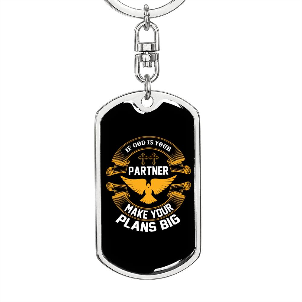If God Is Your Partner Keychain Stainless Steel or 18k Gold Dog Tag Keyring-Express Your Love Gifts