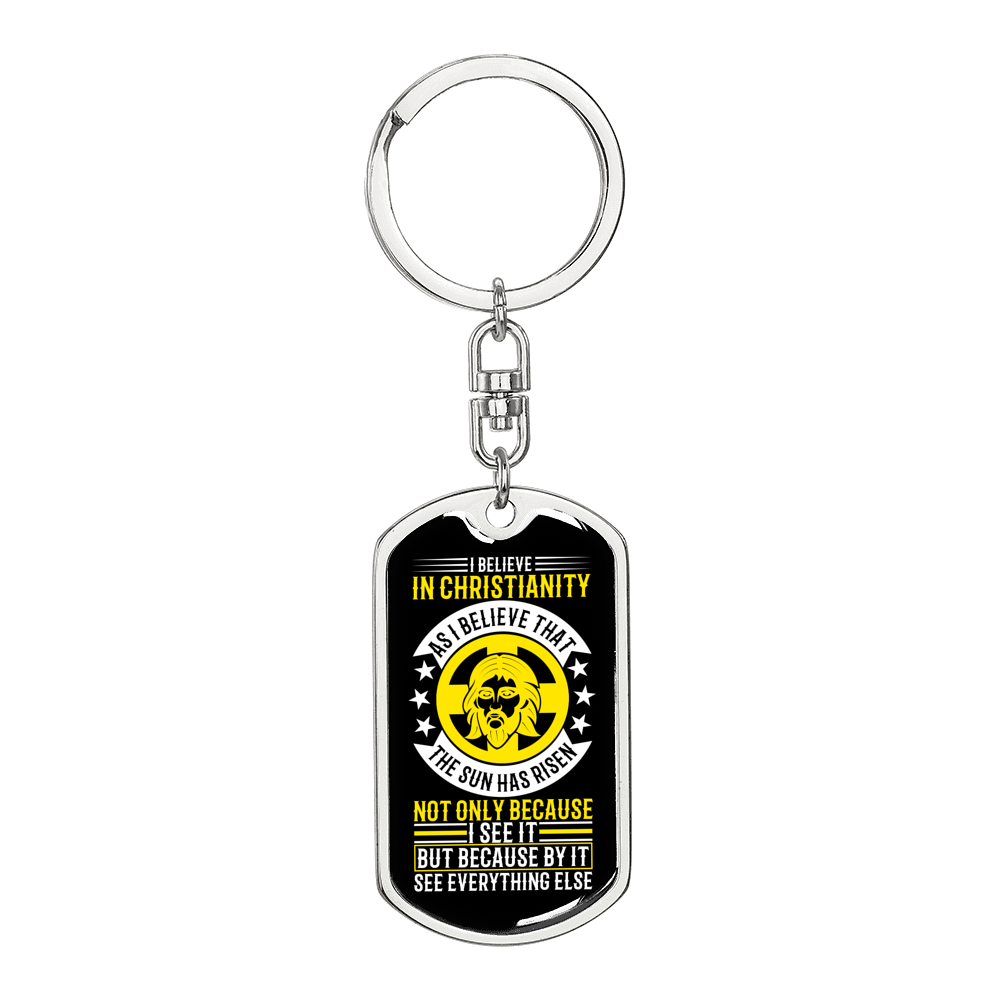 In Christianity Keychain Stainless Steel or 18k Gold Dog Tag Keyring-Express Your Love Gifts