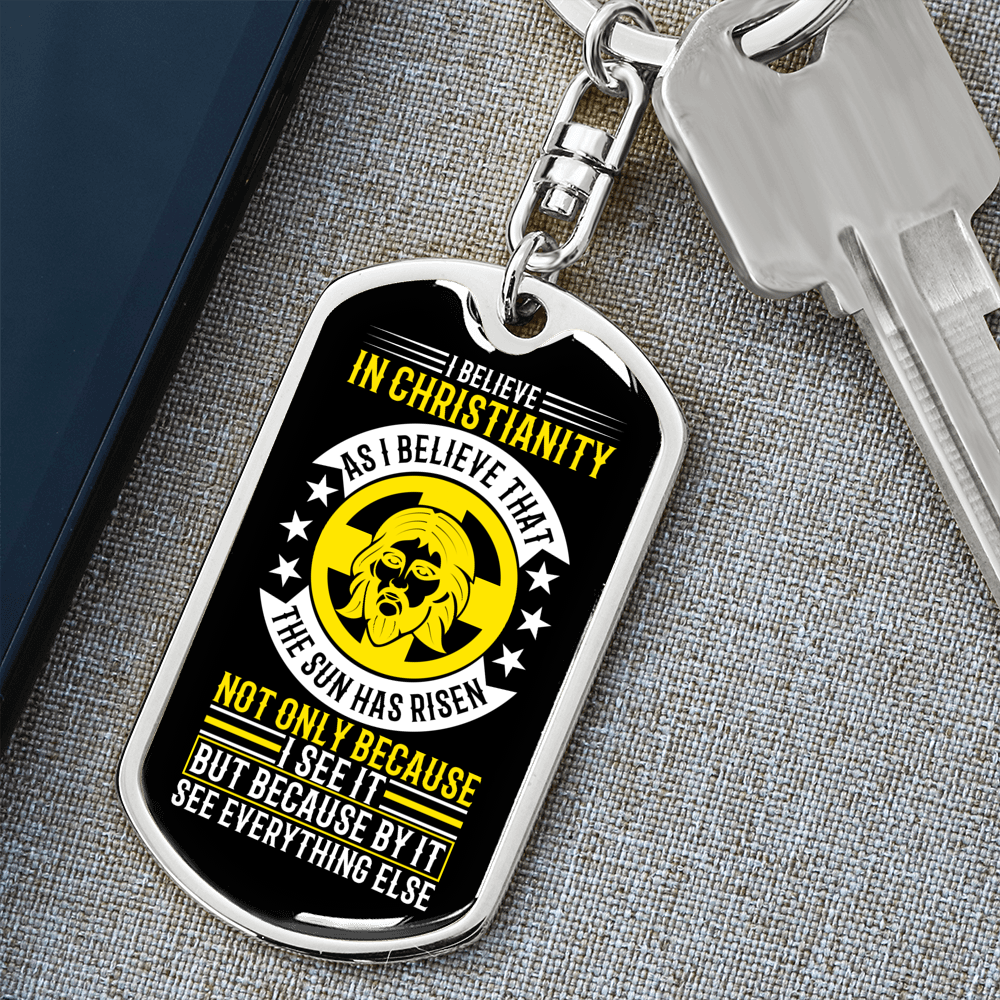 In Christianity Keychain Stainless Steel or 18k Gold Dog Tag Keyring-Express Your Love Gifts