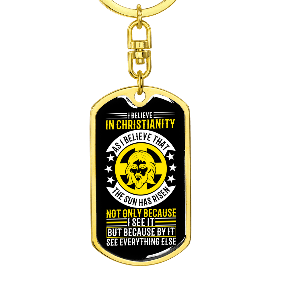 In Christianity Keychain Stainless Steel or 18k Gold Dog Tag Keyring-Express Your Love Gifts
