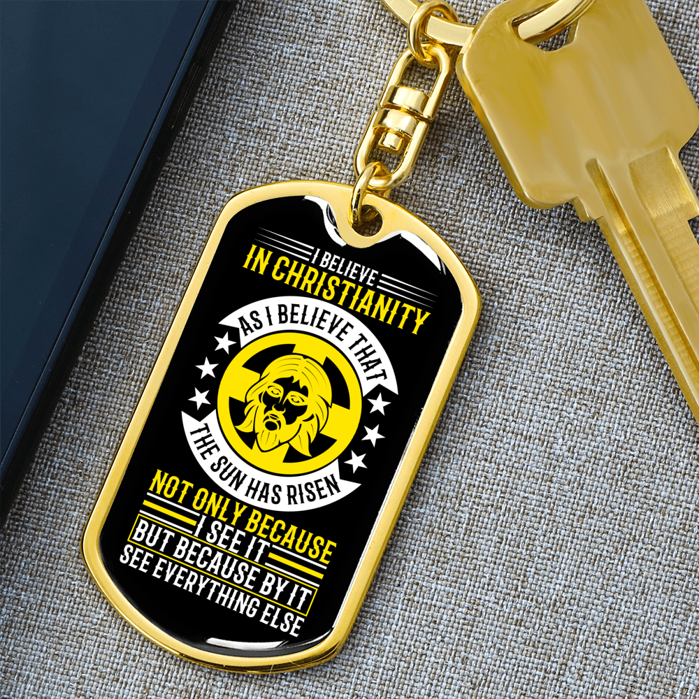 In Christianity Keychain Stainless Steel or 18k Gold Dog Tag Keyring-Express Your Love Gifts