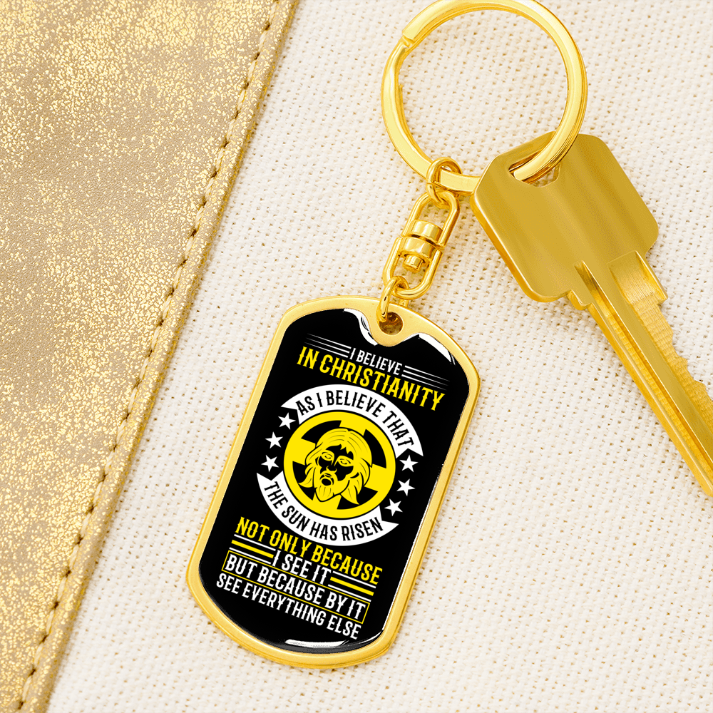 In Christianity Keychain Stainless Steel or 18k Gold Dog Tag Keyring-Express Your Love Gifts