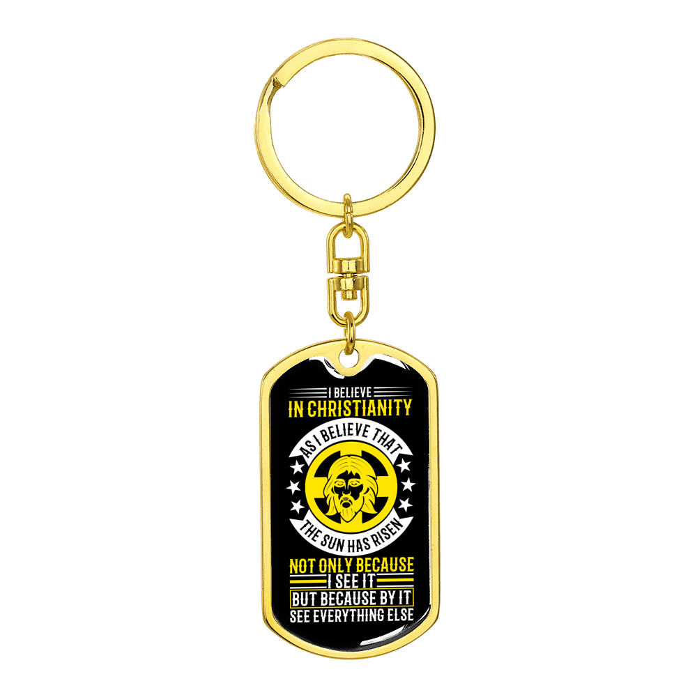 In Christianity Stainless Steel or 18k Gold Premium Swivel Dog Tag Keychain