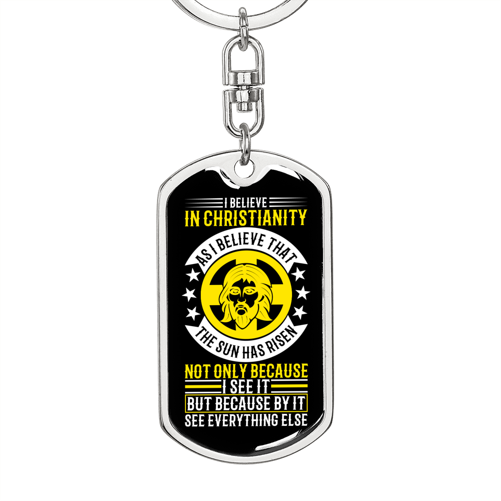 In Christianity Keychain Stainless Steel or 18k Gold Dog Tag Keyring-Express Your Love Gifts
