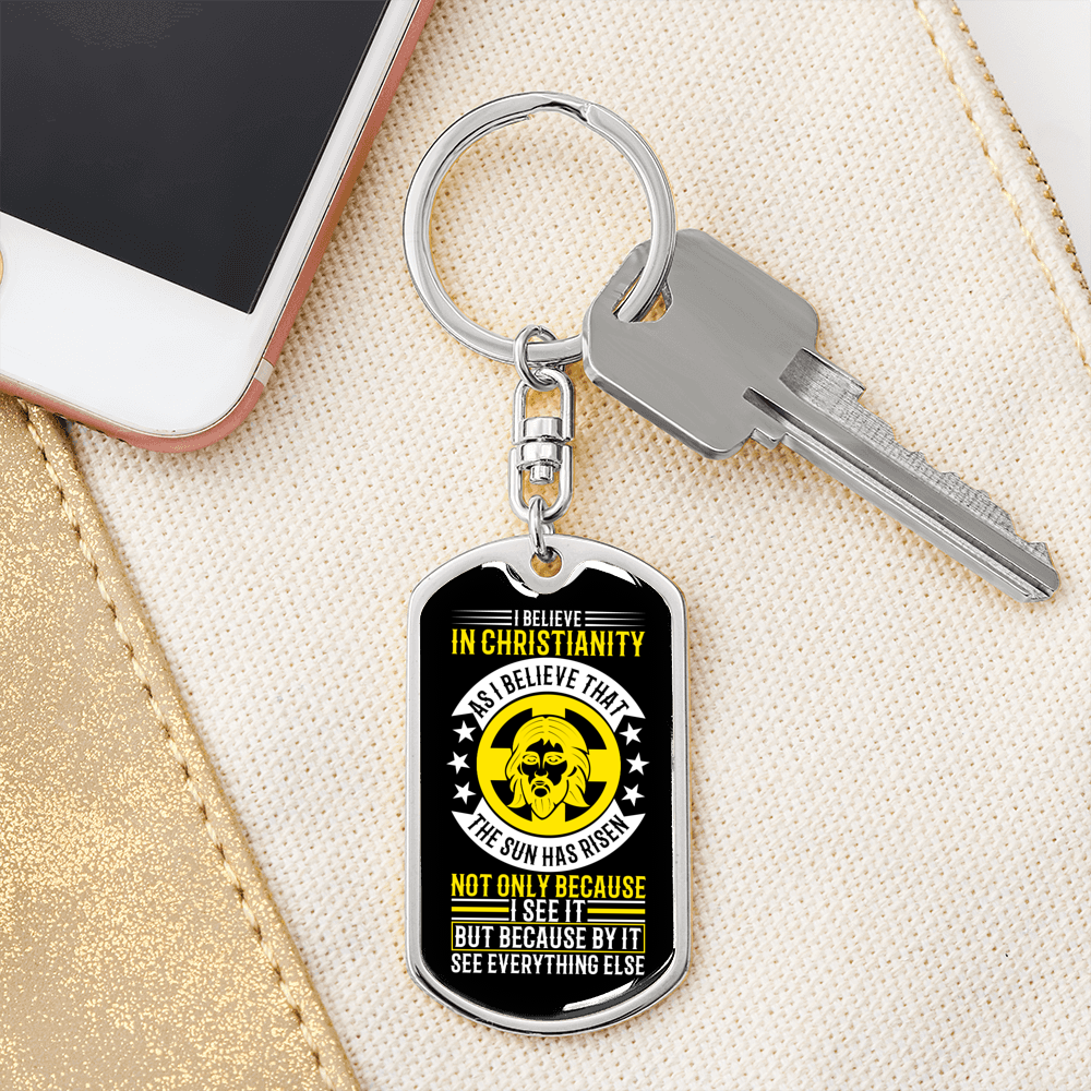 In Christianity Keychain Stainless Steel or 18k Gold Dog Tag Keyring-Express Your Love Gifts