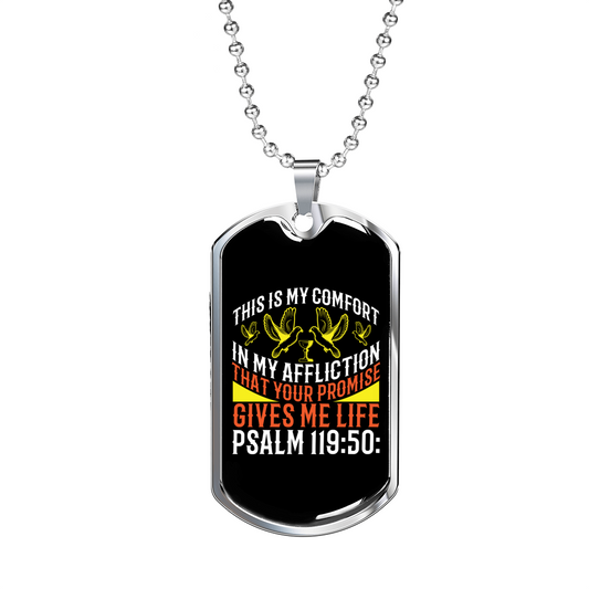 In My Afflication Christian Necklace Stainless Steel or 18k Gold Dog Tag 24" Chain-Express Your Love Gifts