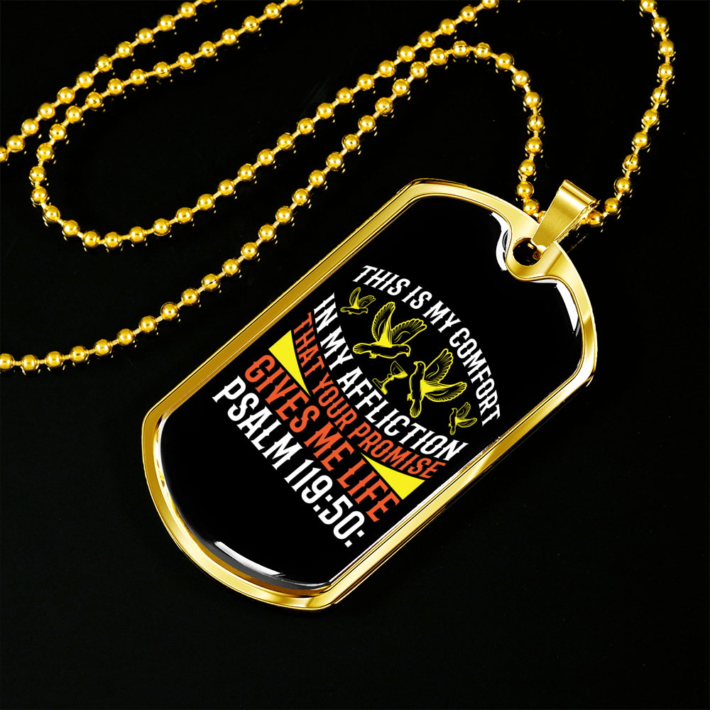 In My Afflication Christian Necklace Stainless Steel or 18k Gold Dog Tag 24" Chain-Express Your Love Gifts