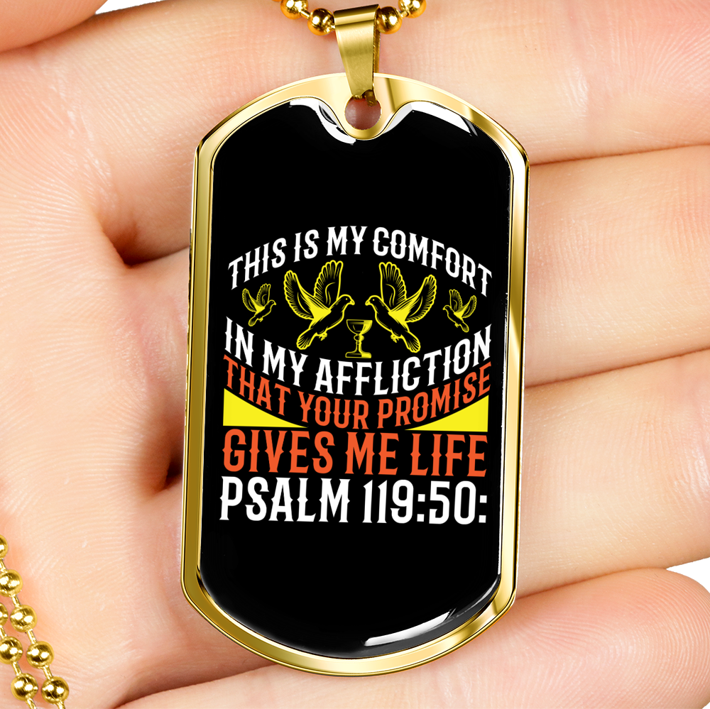 In My Afflication Christian Necklace Stainless Steel or 18k Gold Dog Tag 24" Chain-Express Your Love Gifts