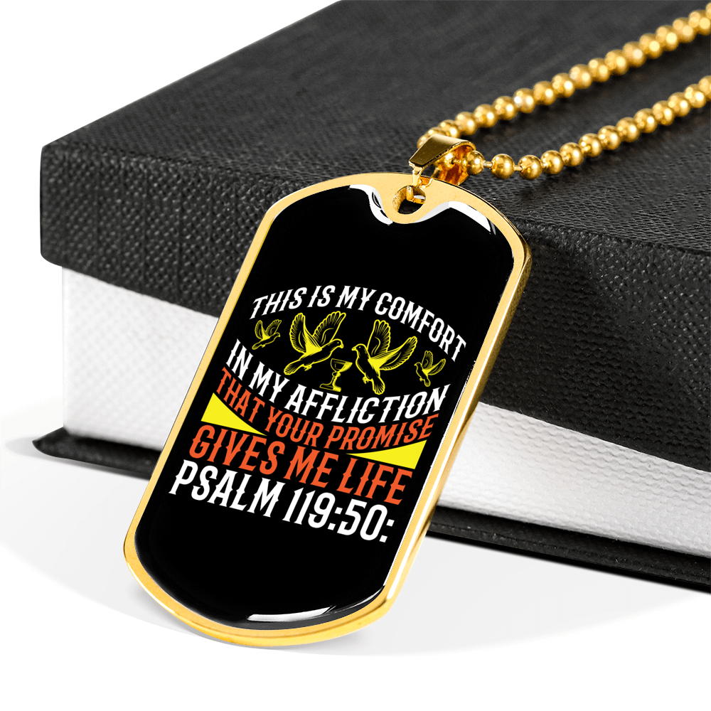 In My Afflication Christian Necklace Stainless Steel or 18k Gold Dog Tag 24" Chain-Express Your Love Gifts