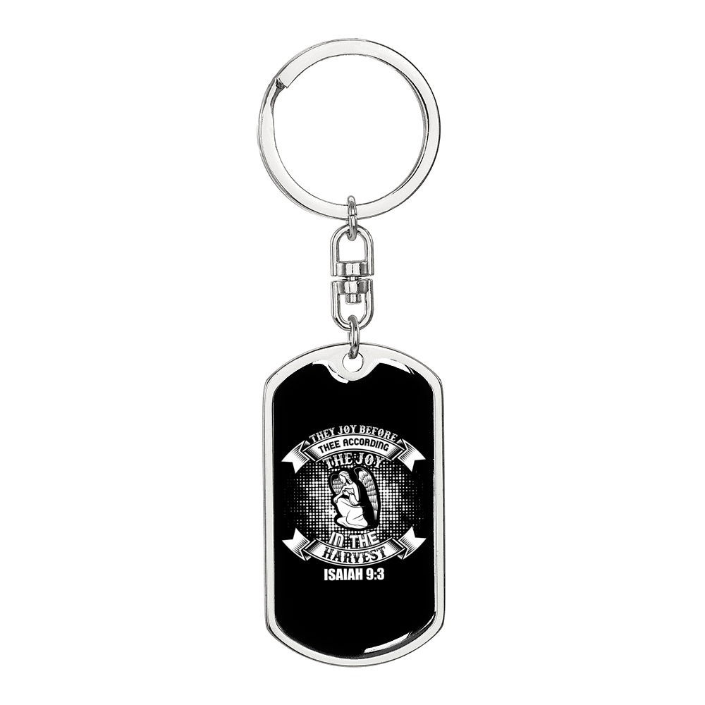 In The Harvest Isaiah 9:3 Keychain Stainless Steel or 18k Gold Dog Tag Keyring-Express Your Love Gifts