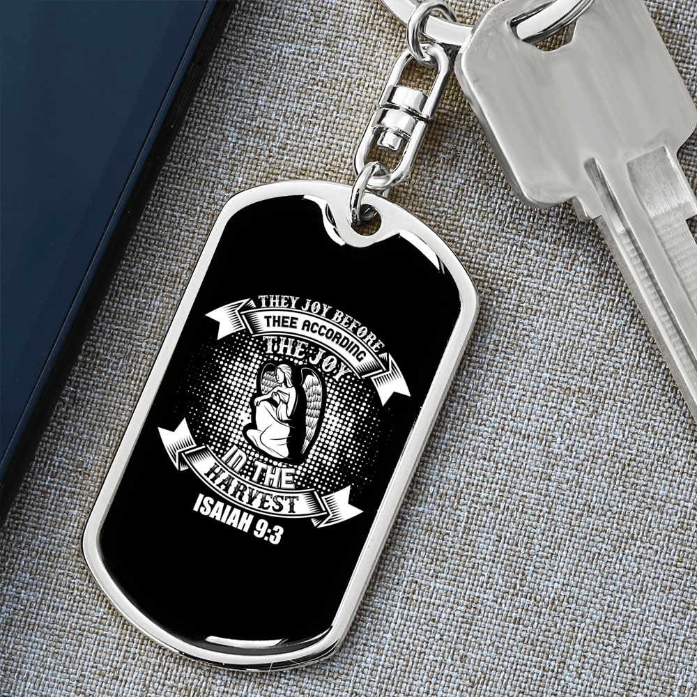 In The Harvest Isaiah 9:3 Keychain Stainless Steel or 18k Gold Dog Tag Keyring-Express Your Love Gifts