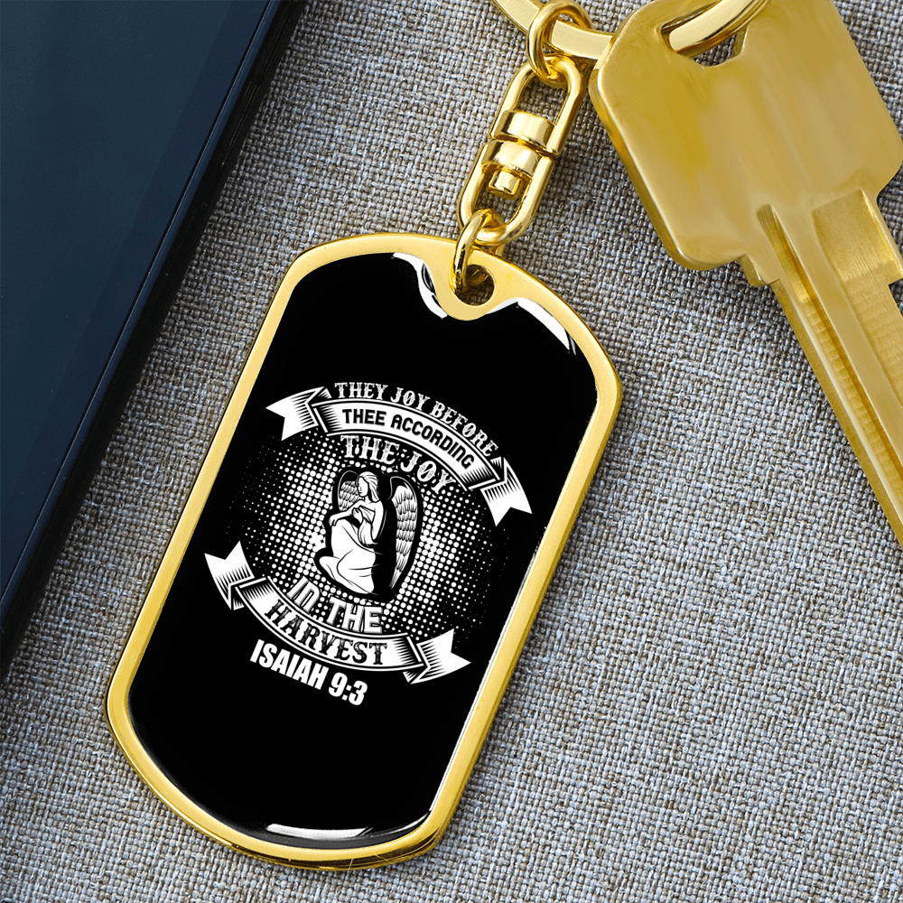 In The Harvest Isaiah 9:3 Keychain Stainless Steel or 18k Gold Dog Tag Keyring-Express Your Love Gifts