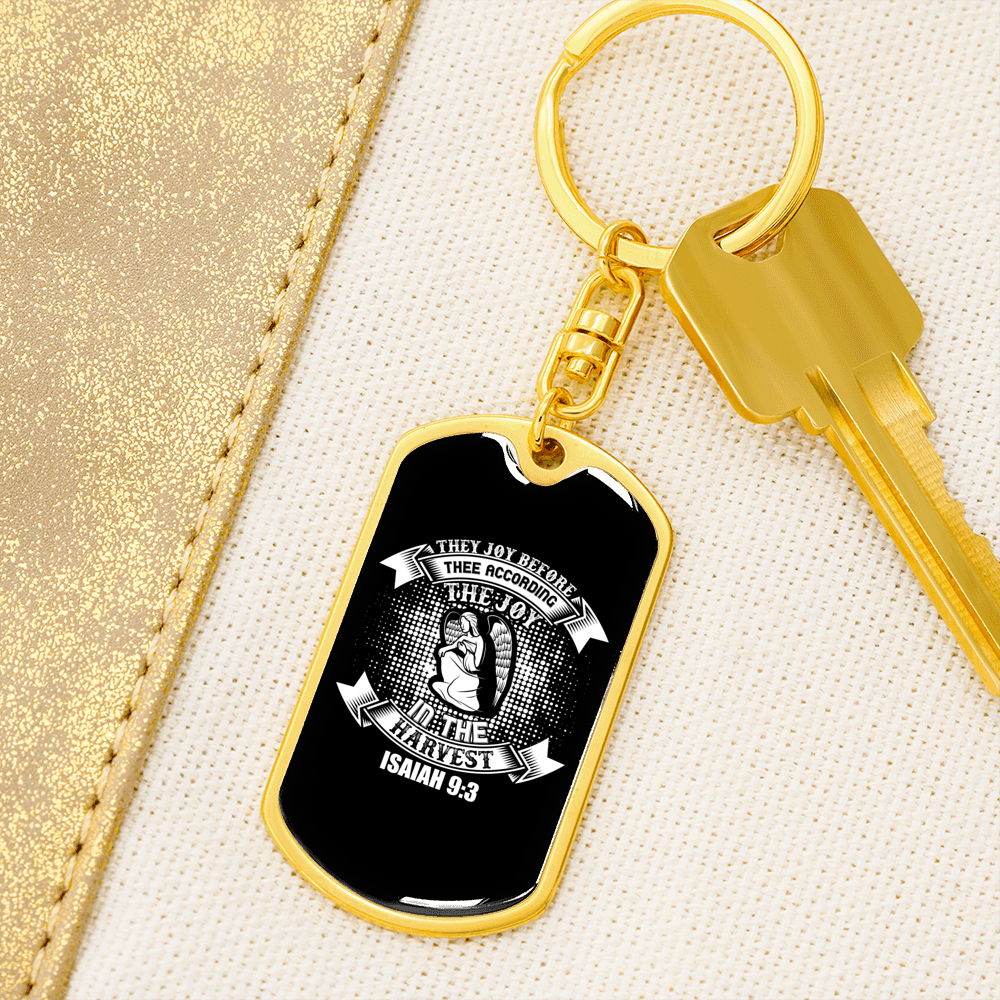 In The Harvest Isaiah 9:3 Keychain Stainless Steel or 18k Gold Dog Tag Keyring-Express Your Love Gifts