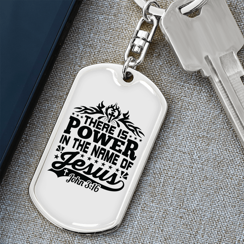 In The Name Of Jesus John 3:16 Keychain Stainless Steel or 18k Gold Dog Tag Keyring-Express Your Love Gifts