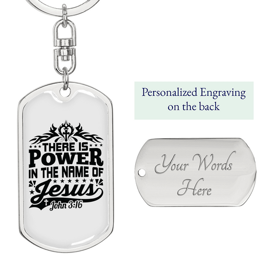 In The Name Of Jesus John 3:16 Keychain Stainless Steel or 18k Gold Dog Tag Keyring-Express Your Love Gifts