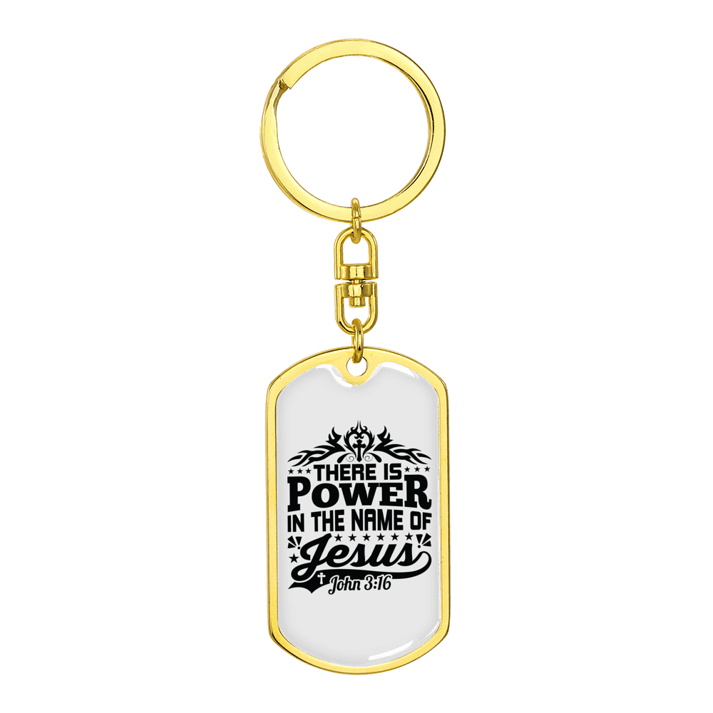 In The Name Of Jesus John 3:16 Stainless Steel or 18k Gold Premium Swivel Dog Tag Keychain