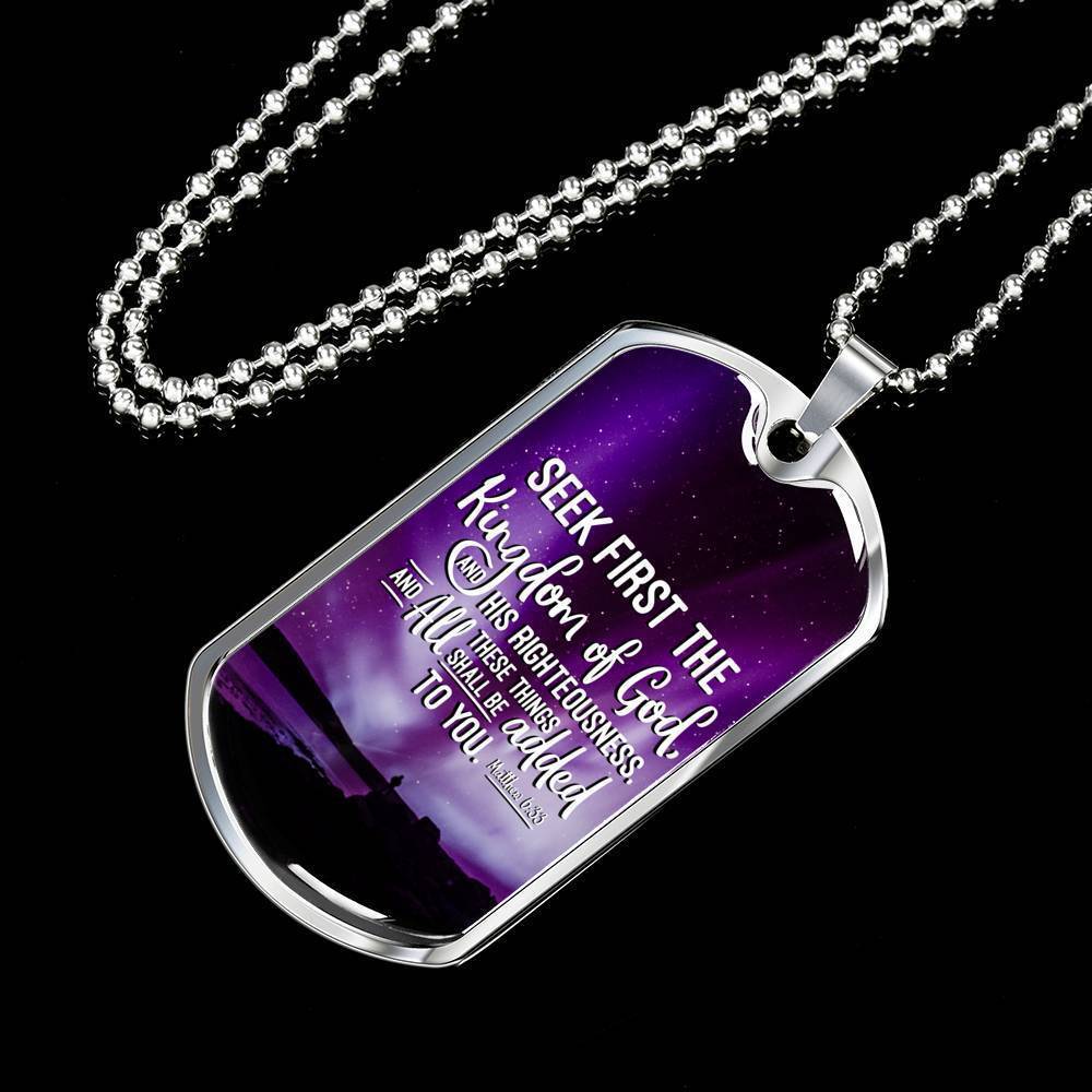 Inspirational Religious Gift Seek God First Always Stainless Steel or 18k Gold Dog Tag 24" Chain-Express Your Love Gifts