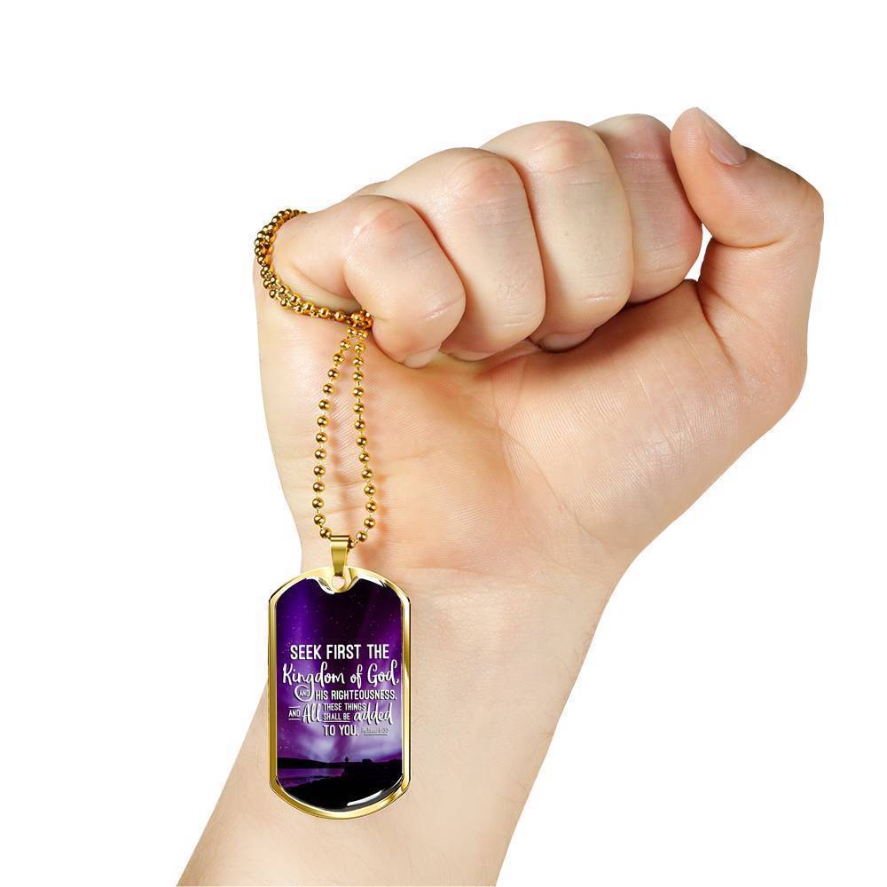 Inspirational Religious Gift Seek God First Always Stainless Steel or 18k Gold Dog Tag 24" Chain-Express Your Love Gifts
