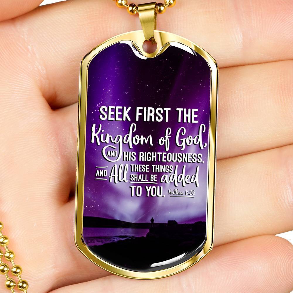 Inspirational Religious Gift Seek God First Always Stainless Steel or 18k Gold Dog Tag 24" Chain-Express Your Love Gifts