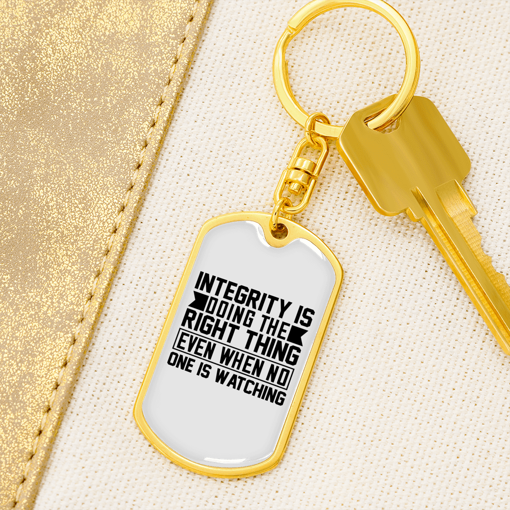 Integrity Keychain Stainless Steel or 18k Gold Dog Tag Keyring-Express Your Love Gifts