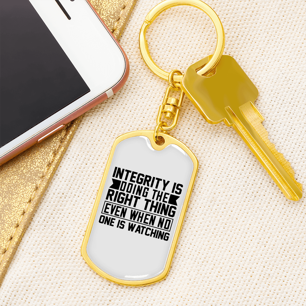 Integrity Keychain Stainless Steel or 18k Gold Dog Tag Keyring-Express Your Love Gifts