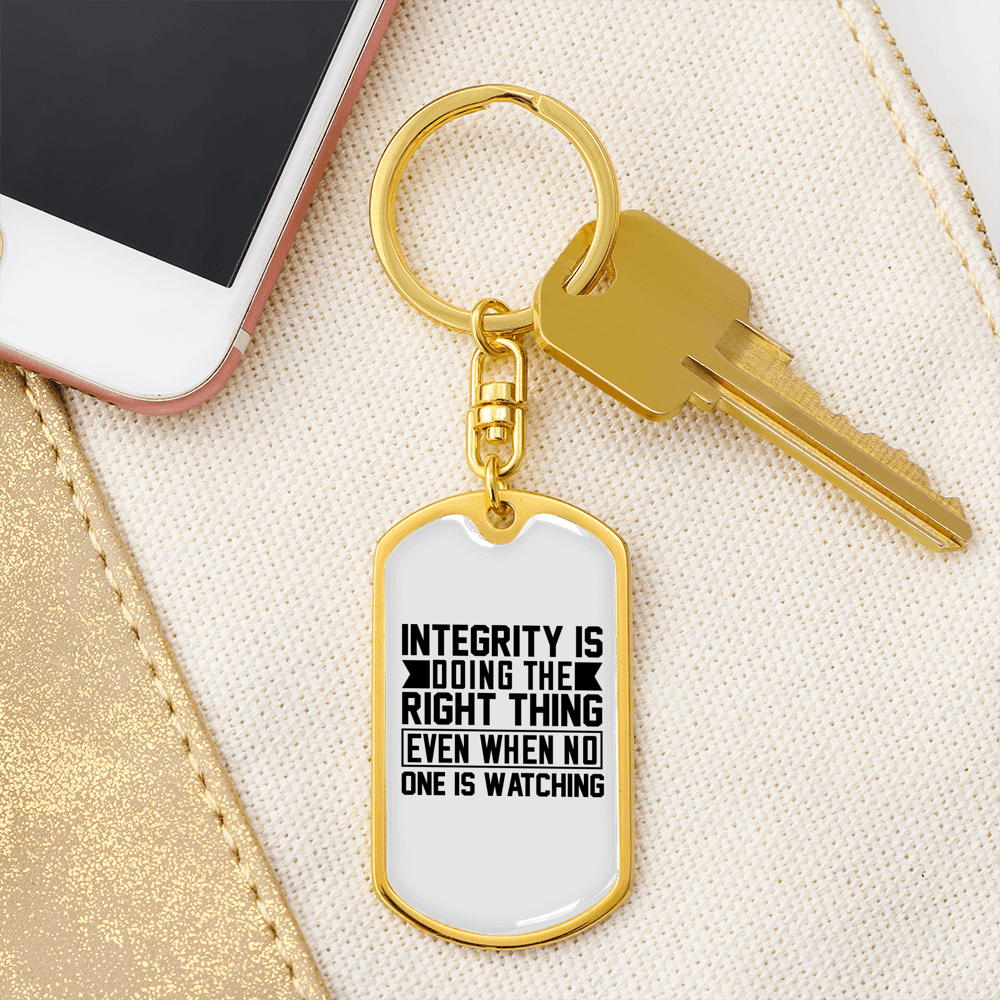 Integrity Keychain Stainless Steel or 18k Gold Dog Tag Keyring-Express Your Love Gifts
