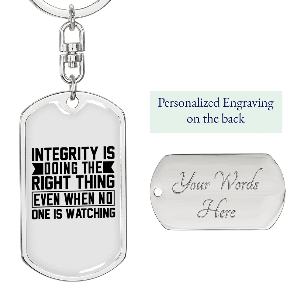 Integrity Keychain Stainless Steel or 18k Gold Dog Tag Keyring-Express Your Love Gifts