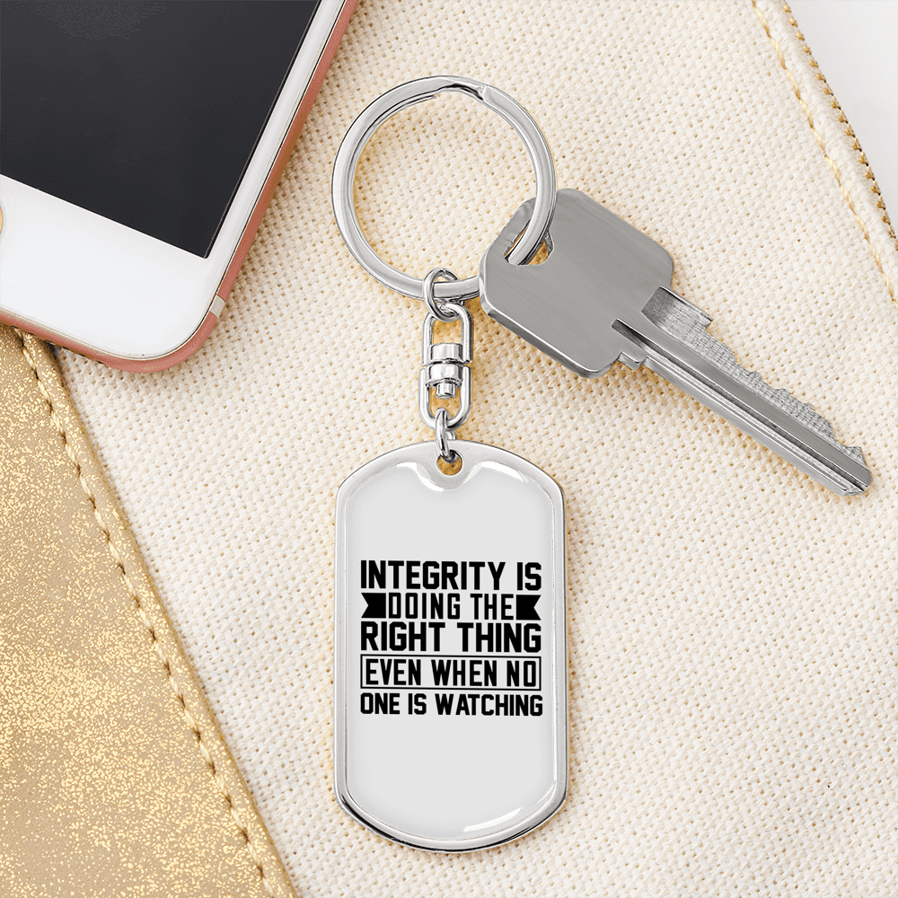 Integrity Keychain Stainless Steel or 18k Gold Dog Tag Keyring-Express Your Love Gifts